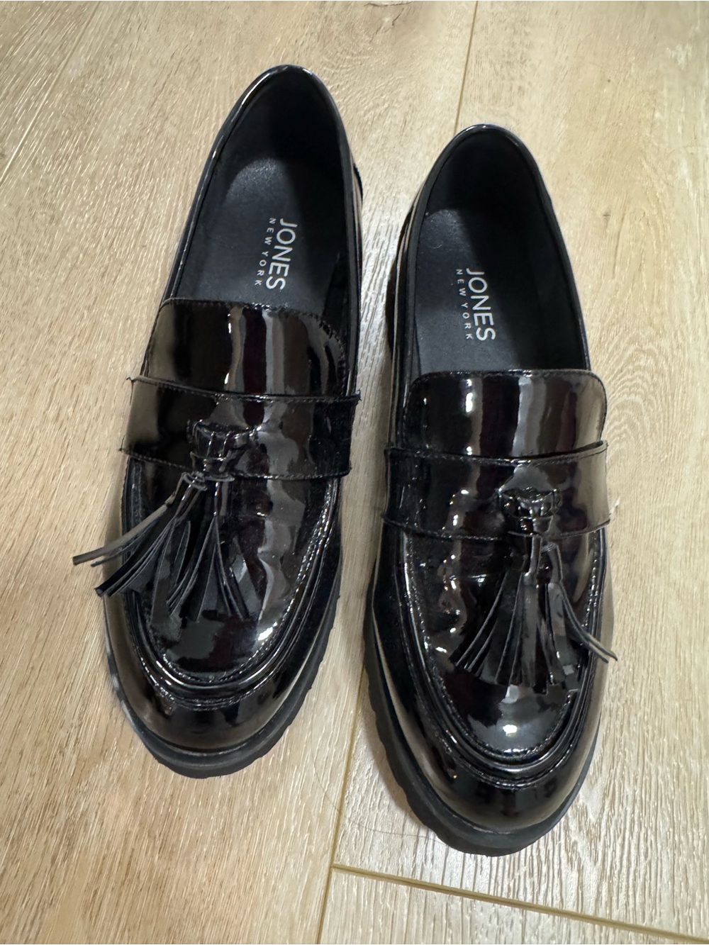 Jones New York Black Patent Tassel Slip-On Loafers